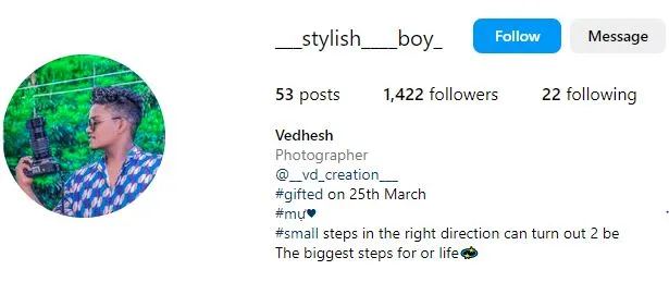 Instagram bio for boys example account 1